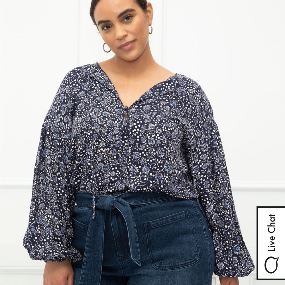 Plus Size Blouse with Balloon Sleeve | Floral Print Top | Size 16 | ELOQUII
